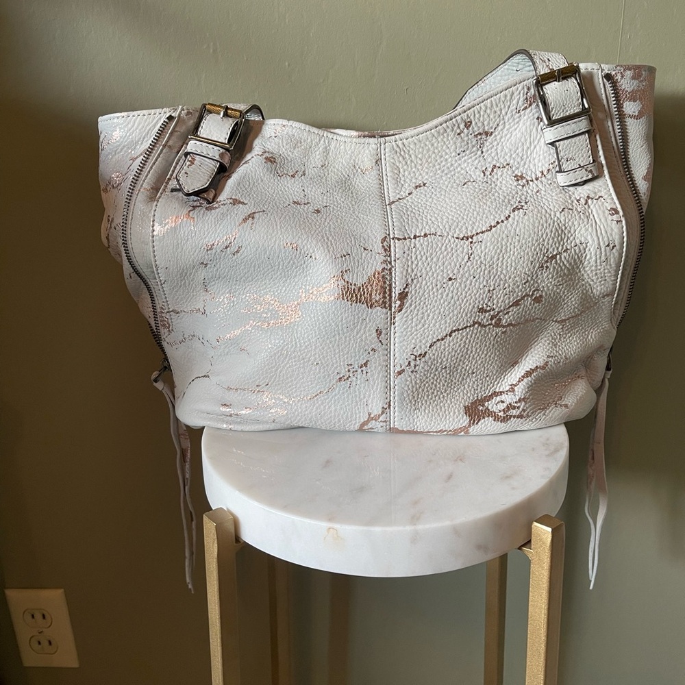 Aimee Kestenberg Genuine Leather White and Rose Gold Shoulder Bag